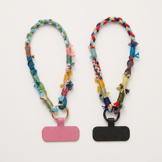 2pc, 2 colors Handmade Colorful Braided Woven Cotton Fabric Phone Chain Strap