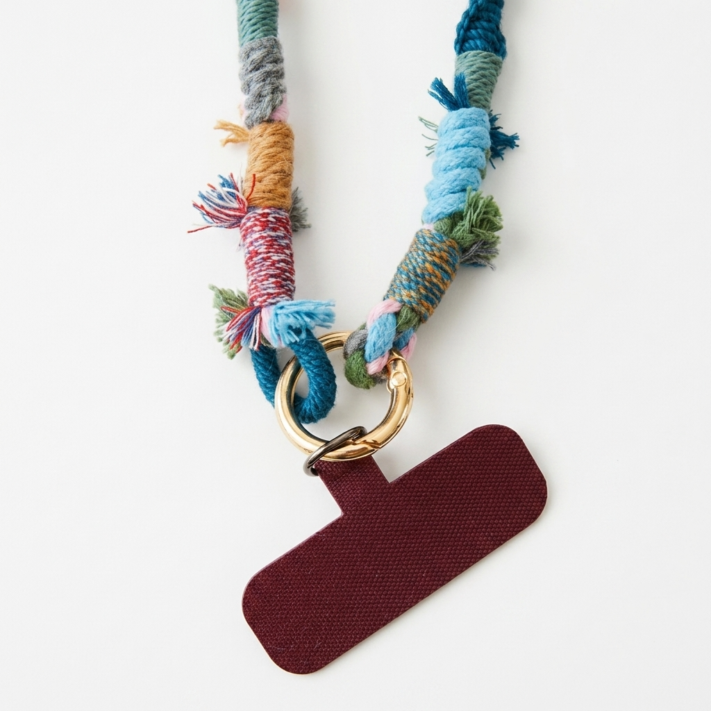 2 colors Handmade Colorful Braided Woven Cotton Fabric Phone Chain Strap