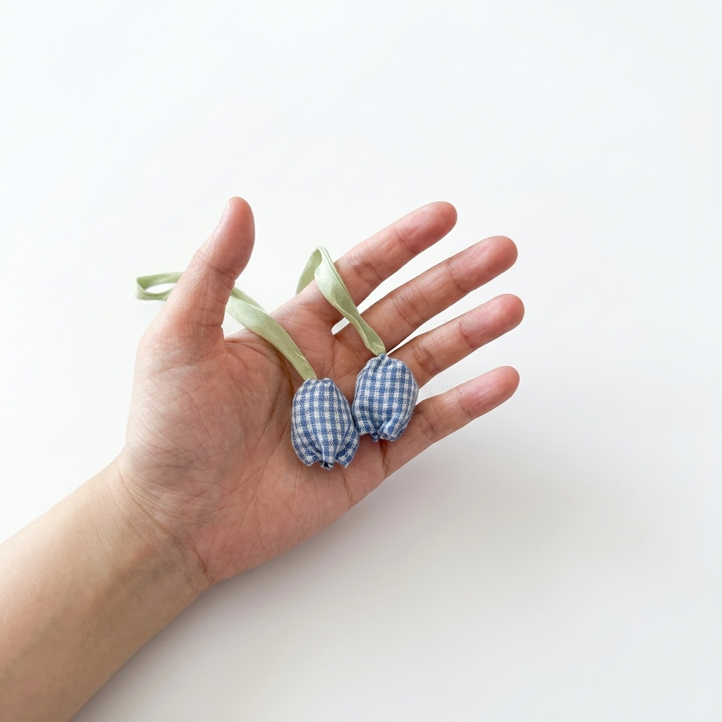 Pastel Checkered Fabric Tulip Flower Ribbon Ornament Embellishment