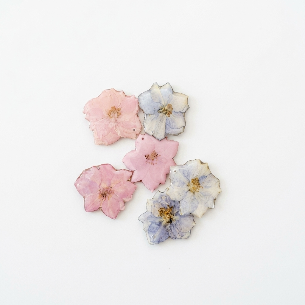5pc, 2 Colors Pressed Real Hydrangea Flower Resin Pendant Charm