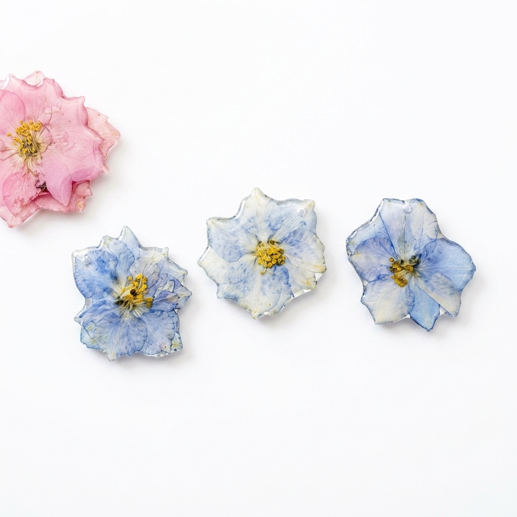 5pc, 2 Colors Pressed Real Hydrangea Flower Resin Pendant Charm