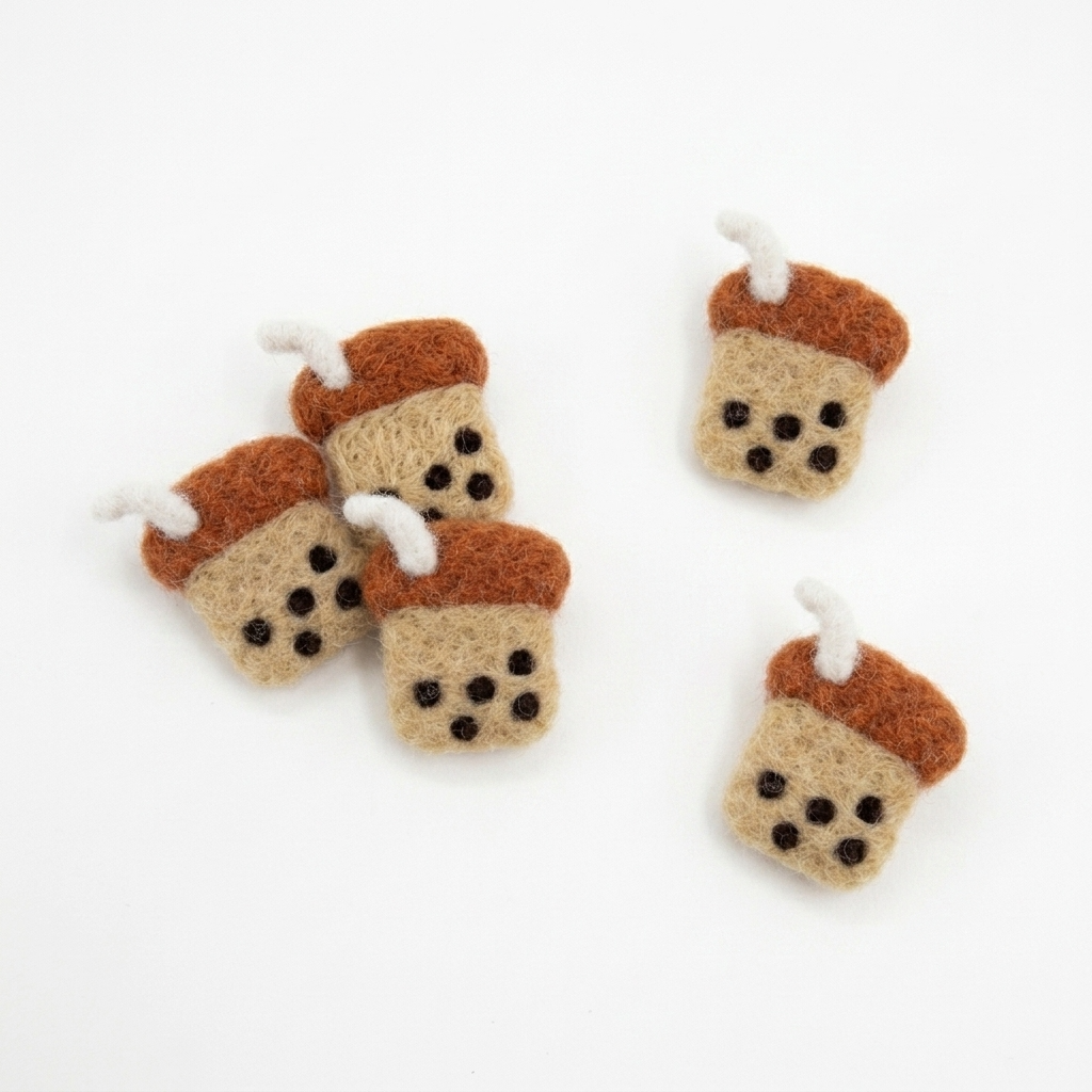 Bubble Tea Boba Drink Wool Felt Charm Component