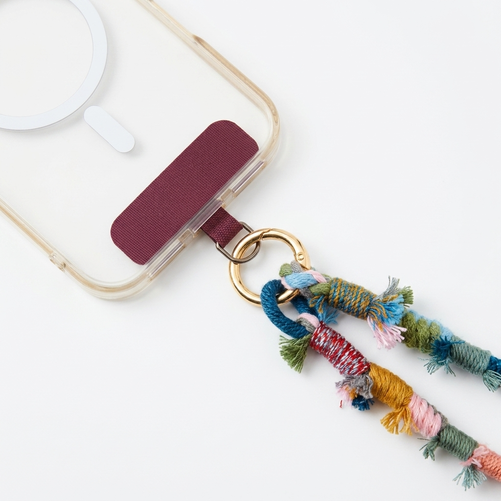 2 colors Handmade Colorful Braided Woven Cotton Fabric Phone Chain Strap