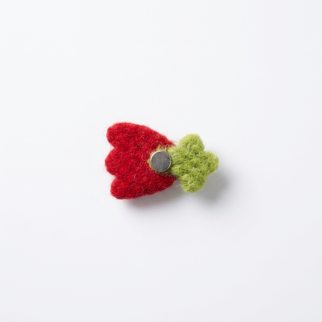 Red Bloom Flower Wool Felt Charm Component & Magnet
