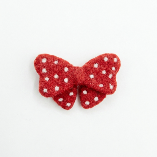 5pc, Polka Dot Red Bow Wool Felt Applique Ornament