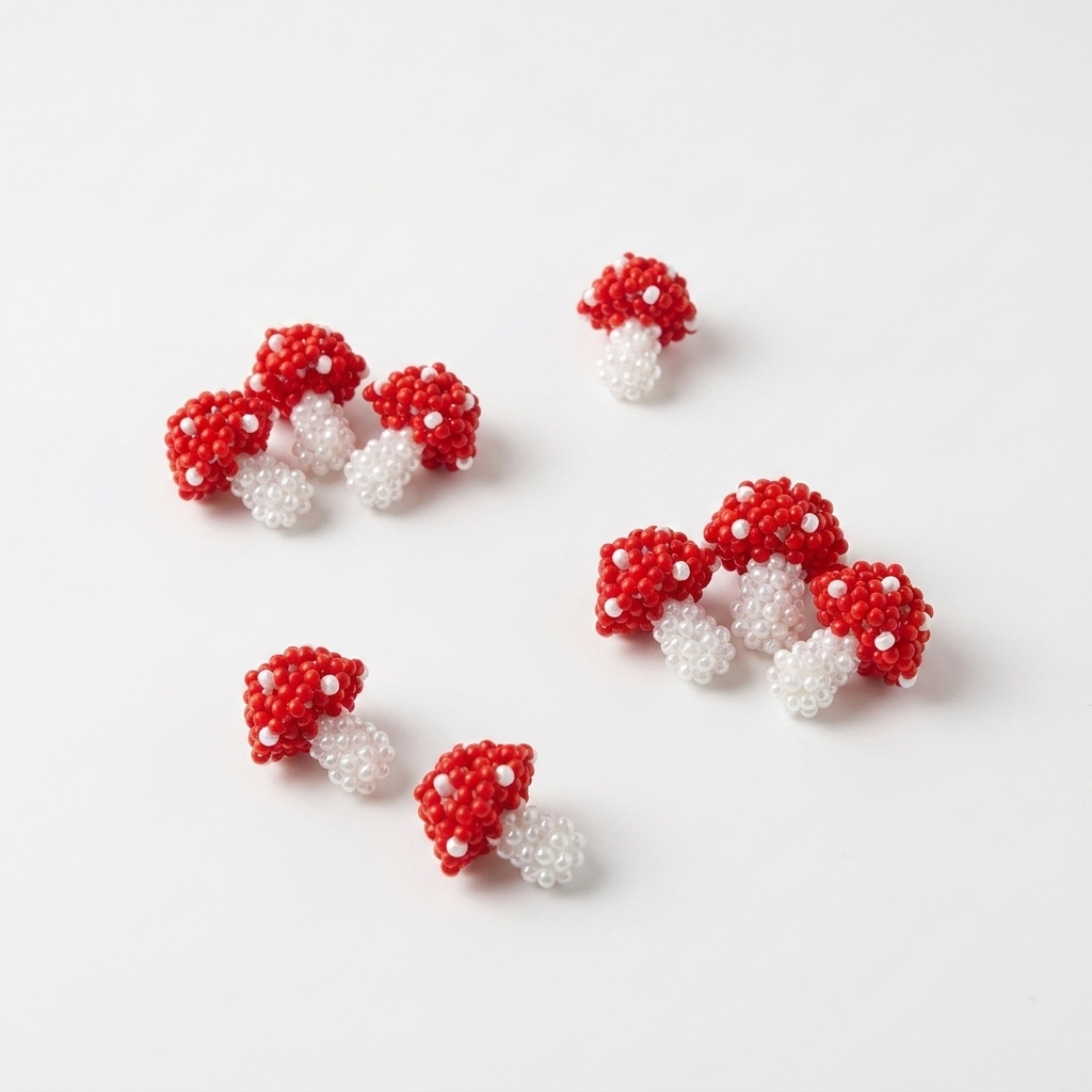 5pc, Handmade Red Mushroom Bead Charm Ornament
