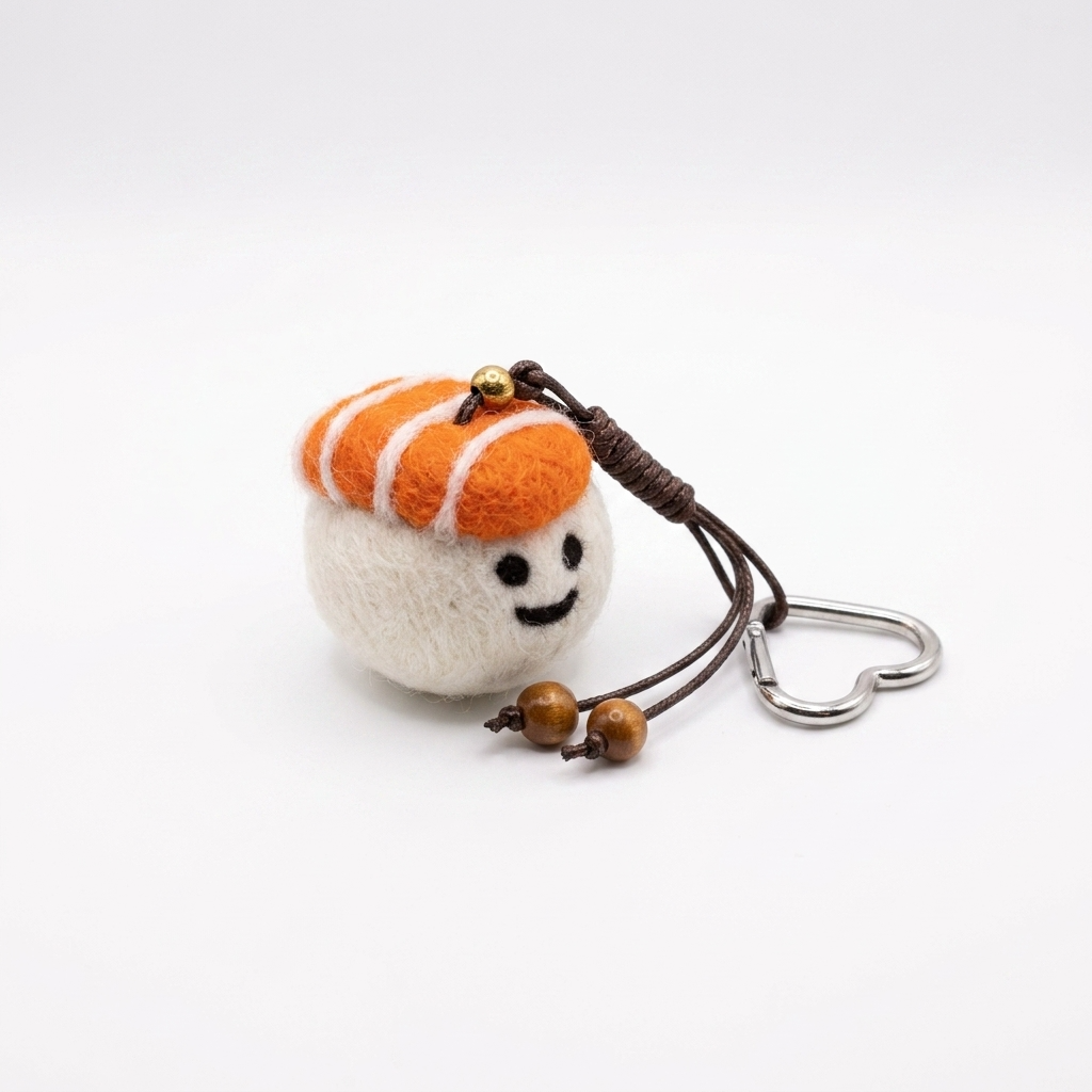 2pc, Smiley Face Salmon Sushi Wool Felt Bag Charm Key Chain