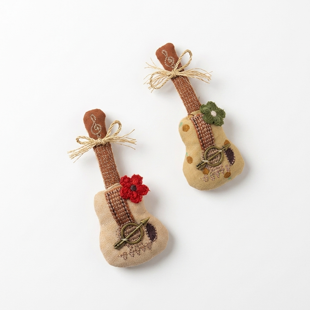 5pc, Embroidery Fabric Guitar Ornament Charm Brooch Pin