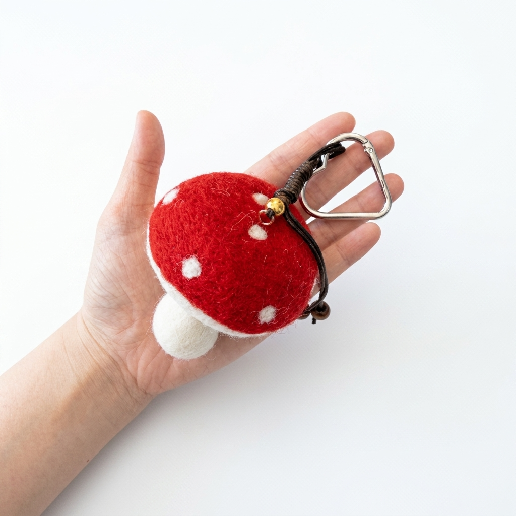 Red Mushroom Wool Felt Bag Charm Key Chain