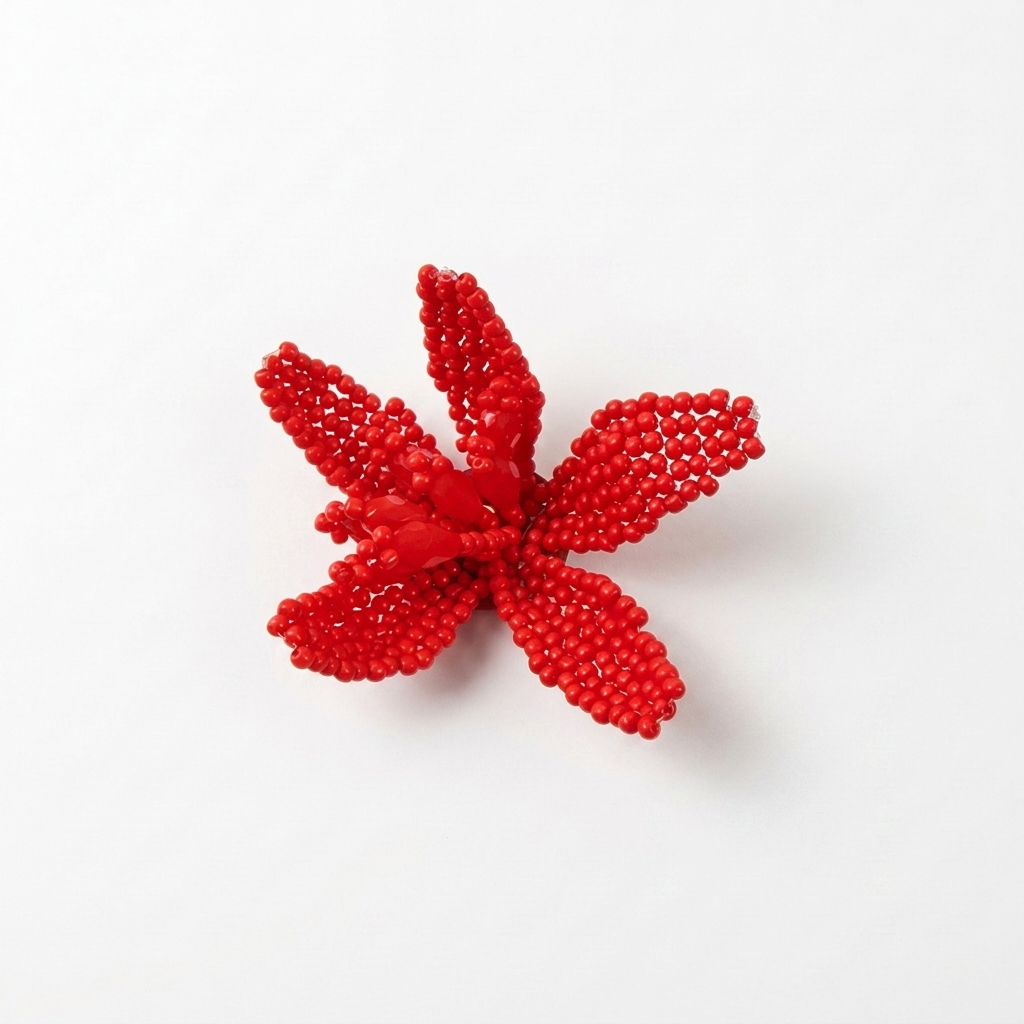 5pc, Handmade Red Blooming Flower Beaded Charm Ornament