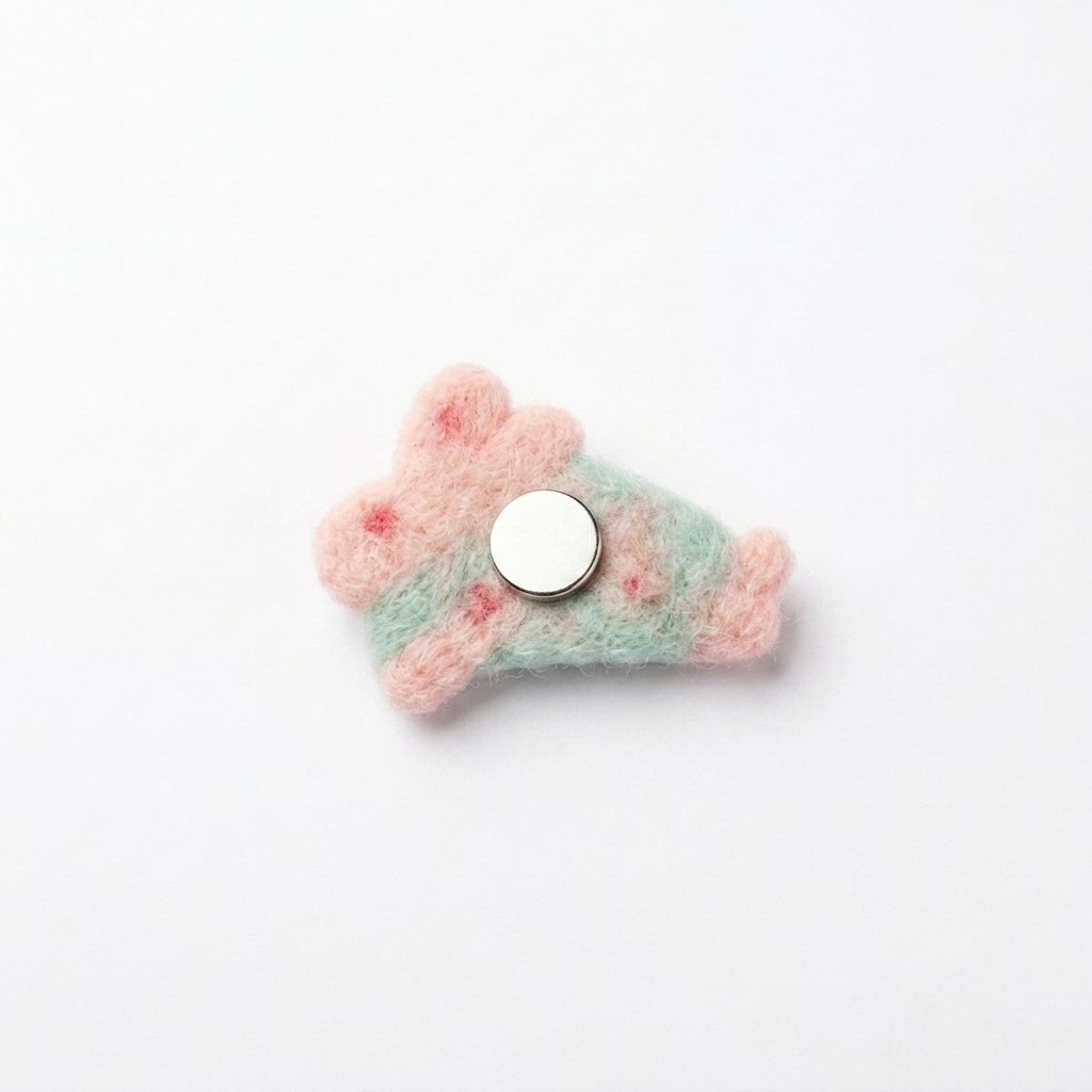 Pastel Pink Cherry Leaping Bunny Felt Charm Figurine Component & Magnet