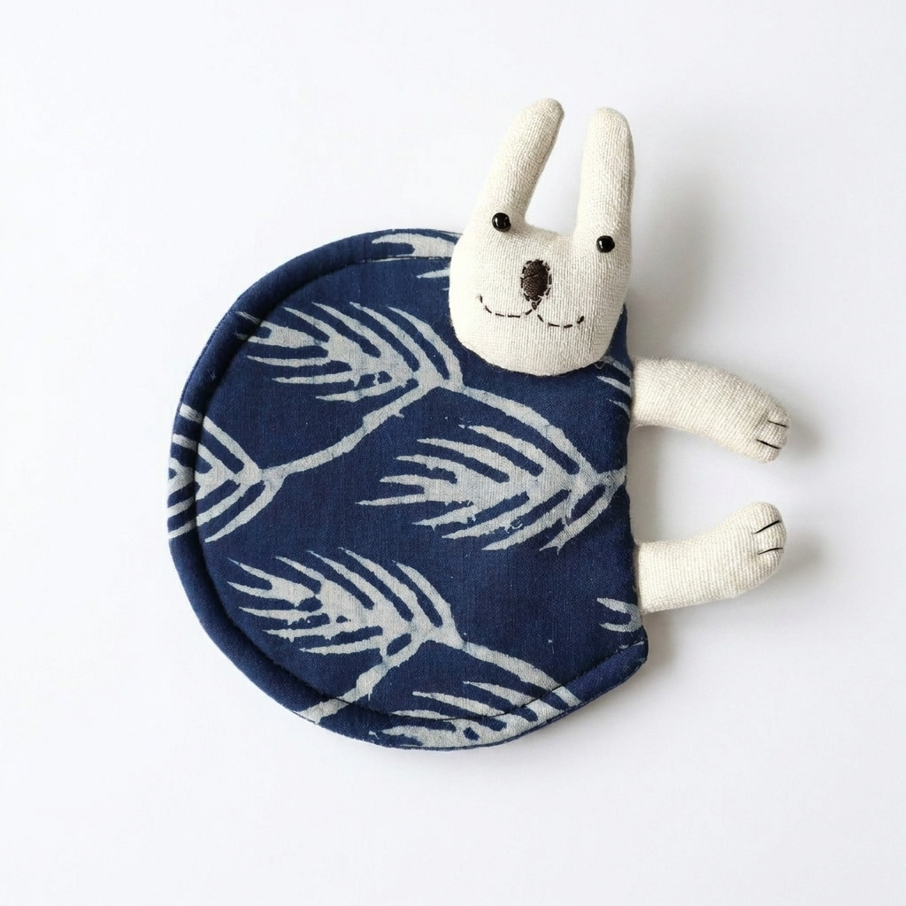 2pc, Leaf Pattern Bunny Cotton Padded Coaster Mat