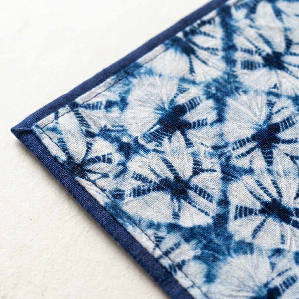 2pc, Blue White Shibori Tie-Dye Floral Cotton Fabric Table Coaster Mat