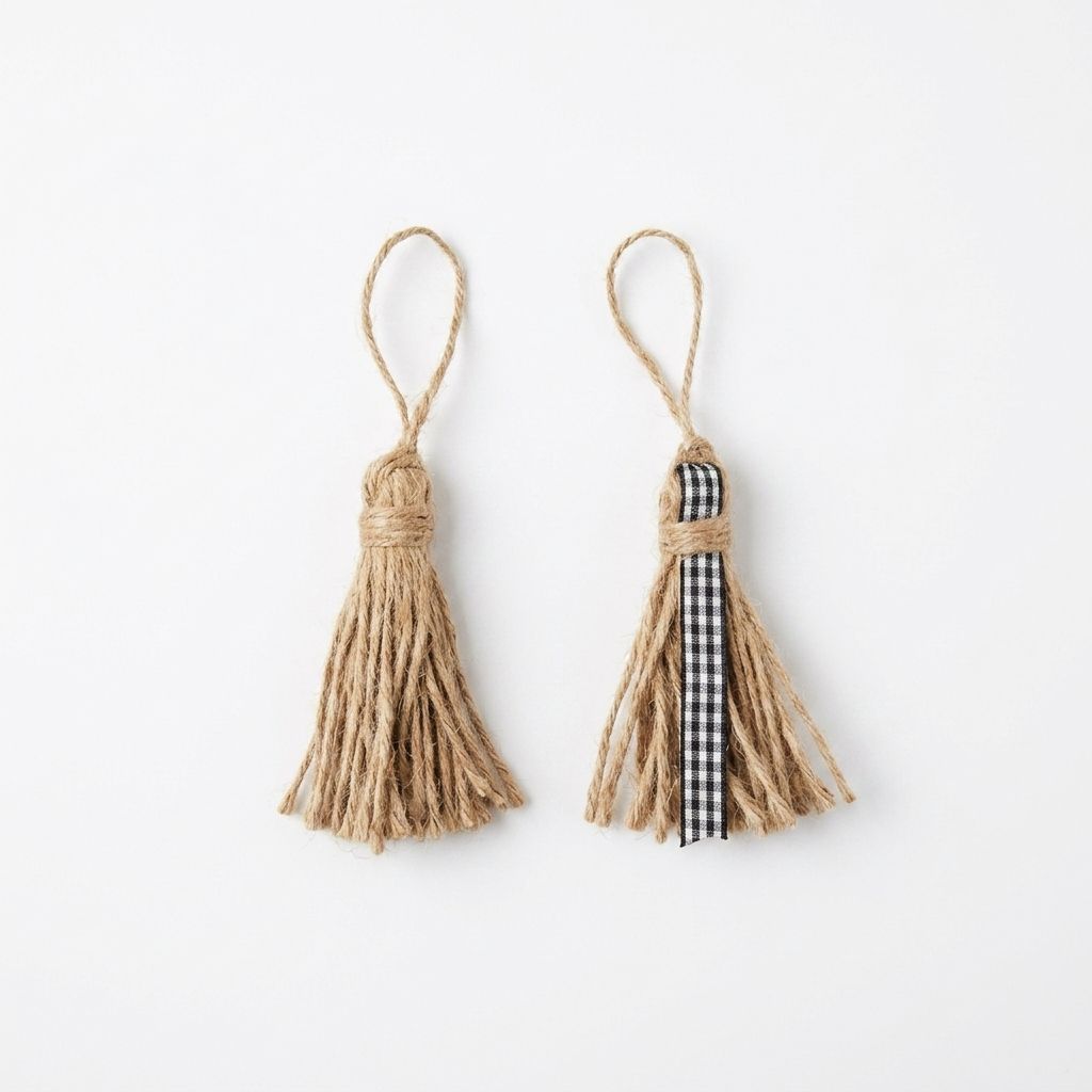 Rustic Jute Twine Checkered Tassel Trim Ornament Component