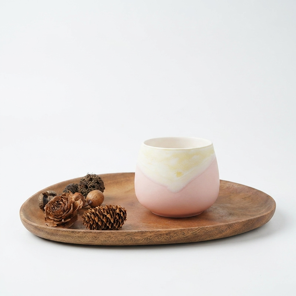 3pc, Soft Pink Dipped Cream Glaze Matte Ceramic Candle Vessel Jar