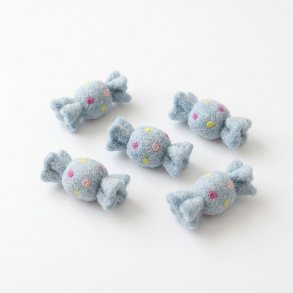 Blue Polka Dot Bonbon Candy Wool Felt Charm Component