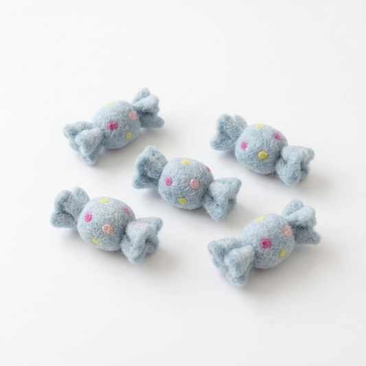 Blue Polka Dot Bonbon Candy Wool Felt Charm Component