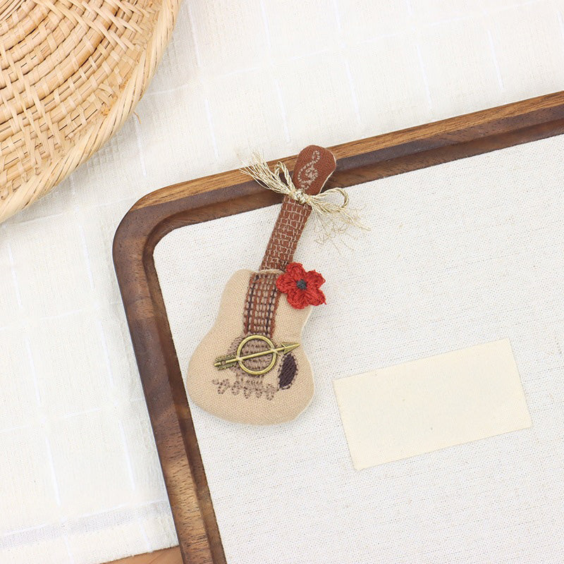 5pc, Embroidery Fabric Guitar Ornament Charm Brooch Pin